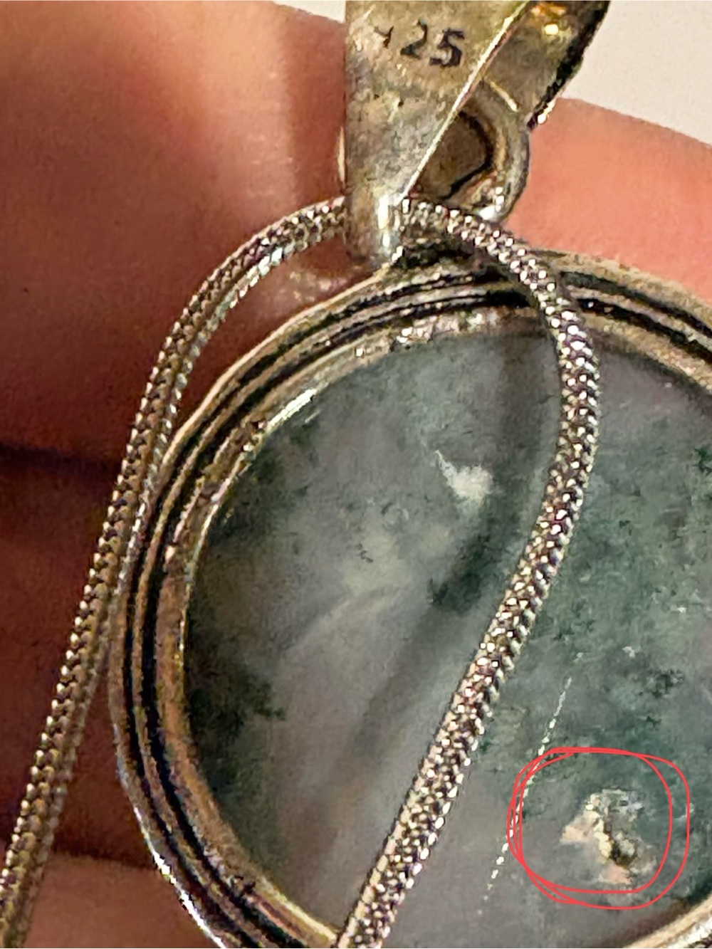 Sterling Silver Round Grey-Blue Stone Pendant Necklace - 18” - Picture 3 of 4